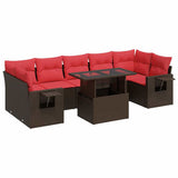 8 Piece Garden Sofa Set with Cushions Brown Poly Rattan Acacia 3326445