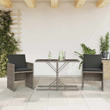 3 Piece Bistro Set with Cushions Grey Poly Rattan 365064
