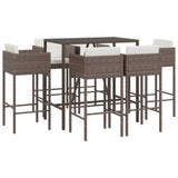 7 Piece Garden Bar Set with Cushions Brown Poly Rattan 3203926