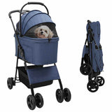 Folding Pet Stroller Adjustable Blue 81 x 47 x 99 cm Polyester 42012434