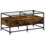 Coffee Table with Glass Top Smoked Oak 98.5x50x45 cm Steel 846046