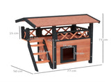 Cat House Outdoor w/ Balcony Stairs Roof, 77 x 50 x 73 cm, Brown T3398P349840