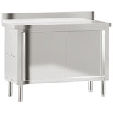Kitchen Work Table with Sliding Doors Stainless Steel 376441