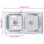 ZNTS Kitchen Sink Double Basin with Strainer & Trap Stainless Steel 145074