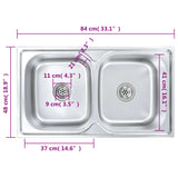 ZNTS Kitchen Sink Double Basin with Strainer & Trap Stainless Steel 145074