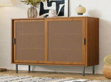Sideboard, Kitchen Cabinet, Storage Cupboard with Rattan Decorated Doors, with 2 Sliding Barn Doors, N896P437305N