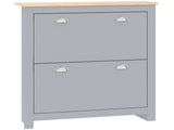 2 Drawer Shoe Cabinet Modern Narrow Shoe Cupboard Hallway Wooden Storage Organiser with Flip Doors T3398P378002