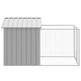 Dog House with Run Light Grey 117x201x123 cm Galvanised Steel 172352
