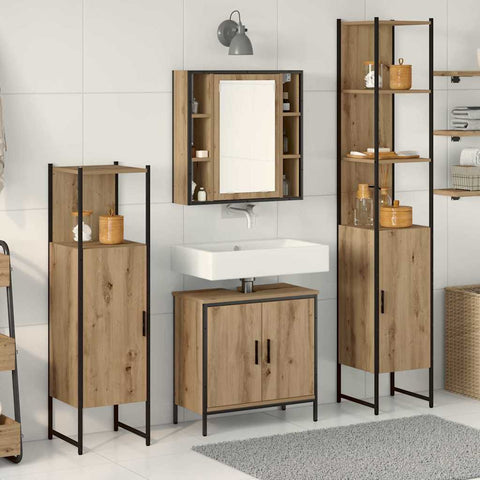 Bathroom Furniture Set with Door 4 pcs Brown 33 x 33 x 185.5 cm 3334428