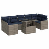 8 Piece Garden Sofa Set with Cushions Grey Poly Rattan Acacia 3326282