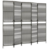 Room Divider 5 Panels Grey Poly Rattan 365398
