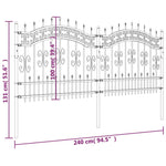 ZNTS Garden Fence with Spear Top Black 140 cm Powder-coated Steel 151085