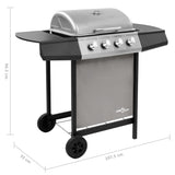 Gas BBQ Grill with 4 Burners Black and Silver 48547