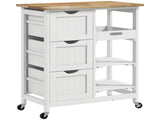 Rolling Kitchen Island Cart, Bar Serving Cart, Compact Trolley on Wheels with Wood Top, Shelves & T3398P328091