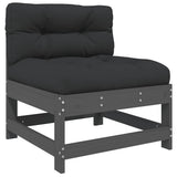 Middle Sofa with Cushions Grey Solid Wood Pine 825550