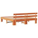 Bed Frame with Headboard Wax Brown 200 x 200 cm Solid Pine Wood 872430