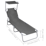Folding Sun Lounger with Canopy Grey Aluminium 47772