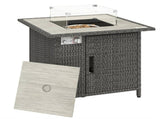 14.5 KW Rattan Gas Fire Pit Dining Table with Rain Cover, Wind Guard, Lid, Lava Rocks, Dark Grey T3398P554163
