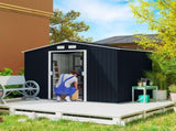 9 x 6ft Metal Bicycle Shed, Outdoor Storage Tool House with Ventilation Slots, Foundation Kit and T3398P377668