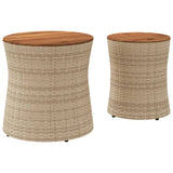 Garden Side Tables 2 pcs with Wooden Top Beige Poly Rattan 366290
