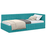 Corner Bed Frame with Headboard Turquoise 90 x 190 cm Velvet 42016386