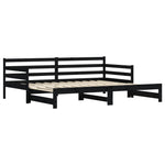 ZNTS Daybed with Trundle Black 90x200 cm Solid Wood Pine 836149