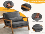 Mid-Century Oak Accent Chair - Linen-Cotton Dark Gray Upholstered Single Lounge Chair, Indoor 18928808
