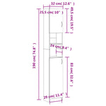 ZNTS Bathroom Cabinet White 32x25.5x190 cm Engineered Wood 802876