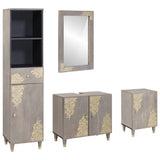 Bathroom Cabinet Set with Drawer 4 pcs Grey Solid Mango Wood 3310155