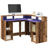 Desk with LED Lights Old Wood 130x130x91 cm Engineered Wood 3309454