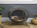 Rattan Elevated Cat Bed House Kitten Basket Ball Shaped Pet Furniture w/ Removable Cushion T3398P349859