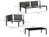 5 Seater Garden Corner Sofa Set, 4 Pieces Metal Garden Furniture Set with Loveseats, Glass Top T3398P320046