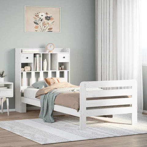 ZNTS Bookcase Bed without Mattress White 100x200 cm Solid Wood Pine 3309957