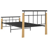 Bed Frame Black and Light Oak Powder-coated metal, solid oak wood 324897