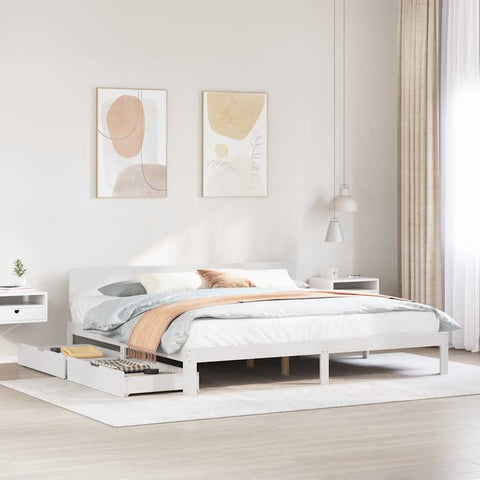 Bed Frame with Drawers without Mattress White 200x200 cm 3301993
