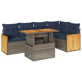 6 Piece Garden Sofa Set with Cushions Grey Poly Rattan Acacia 3327715