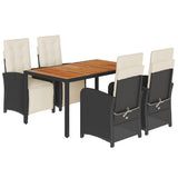 5 Piece Garden Dining Set with Cushions Black Poly Rattan 3212470