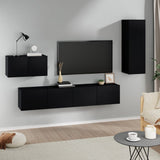 4 Piece TV Cabinet Set Black Engineered Wood 3114335