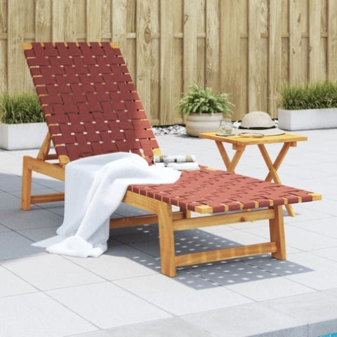 ZNTS Sun Lounger with Table Red Solid Wood Acacia and Fabric 3214214