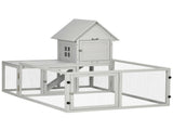 Indoor Rabbit Hutch, Guinea Pig Cage, with Slide-Out Tray, Large Fenced Area - Light Grey T3398P347611