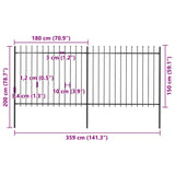 Garden Fence with Spear Top Steel 359x150 cm Black 277630