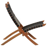 Folding Chair Black Real Leather 356377