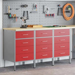 Work Cabinet with Drawer 3 pcs Red and Grey 150 x 55 x 85 cm 3321369
