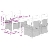 5 Piece Garden Dining Set with Cushions Grey Poly Rattan 3212876