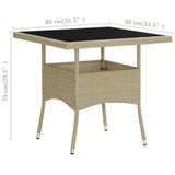 Outdoor Dining Table Beige Poly Rattan and Glass 310551