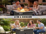 14.5 KW Rattan Gas Fire Pit Dining Table with Rain Cover, Wind Guard, Lid, Lava Rocks, Dark Grey T3398P554163