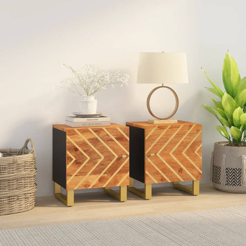 ZNTS Bedside Cabinets 2 pcs Brown and Black Solid Wood Mango 356780