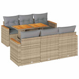 7 Piece Garden Sofa Set with Cushions Beige Poly Rattan Acacia 3327447