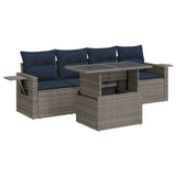 5 Piece Garden Sofa Set with Cushions Grey Poly Rattan 3326402