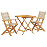 Bistro Set Beige Solid acacia wood, Poly Rattan Compact Foldable 3281876
